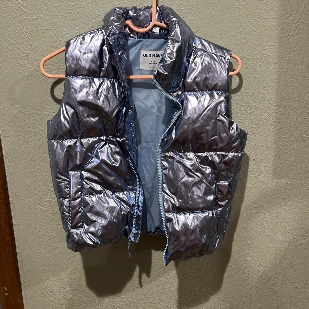 Old Navy Metallic Purple Puffer Vest And Black Flare Legging Pants Bundle